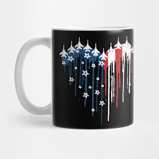 Fighter Jet Airplane American Flag Heart 4Th Of July Mug